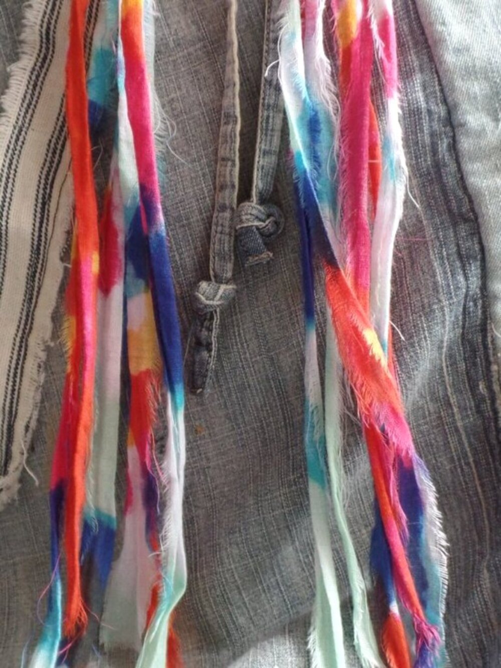 Hand Crafted Swag Hoop Earrings Tie-Dye Multi Color - Picture 3 of 7